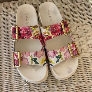 Nine West Multicolor Floral Buckle Slides